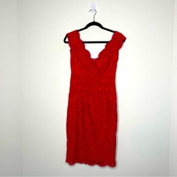 Tadashi Shoji Embroidered Lace V-Neck Cocktail Dress 4 - Picture 2 of 10
